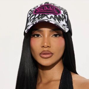 Von Dutch Zigzag Black and White Hat with Pink Logo